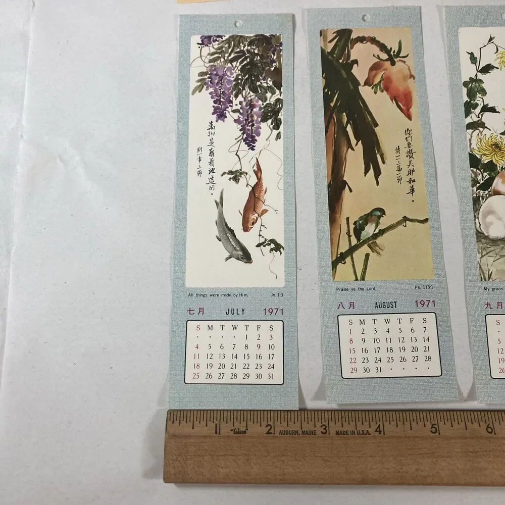 1971 Calendar Paper Book Marks Jan-Dec China Sunday School Hong Kong Vtg Crafts